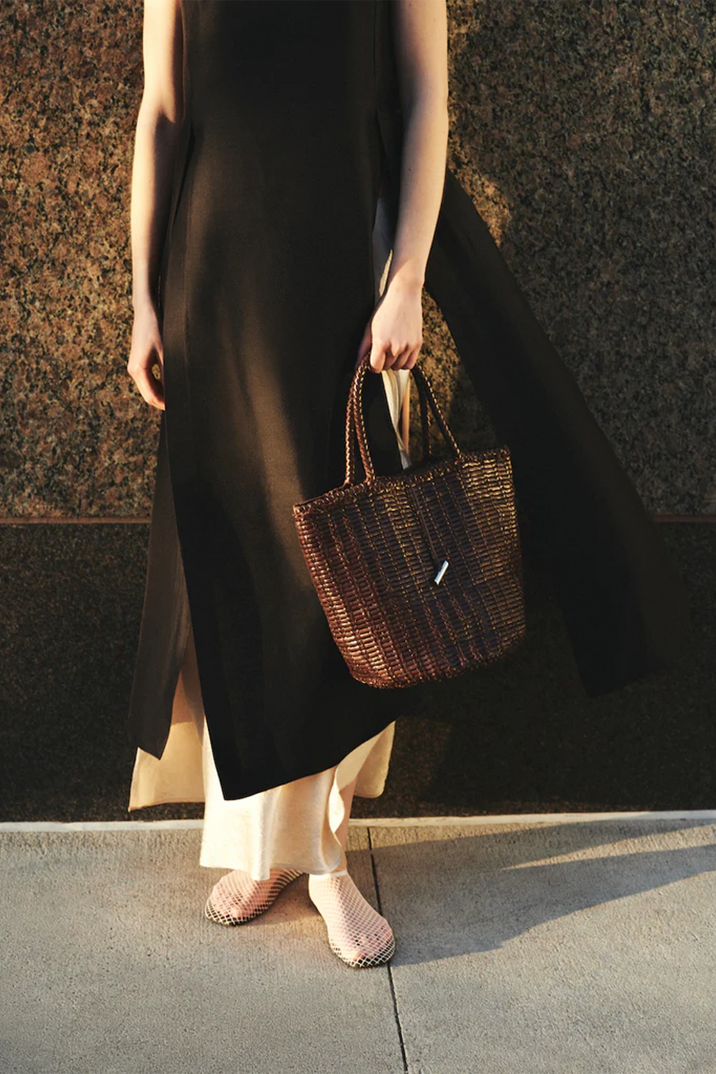 Round Leather Basket Dark Brown