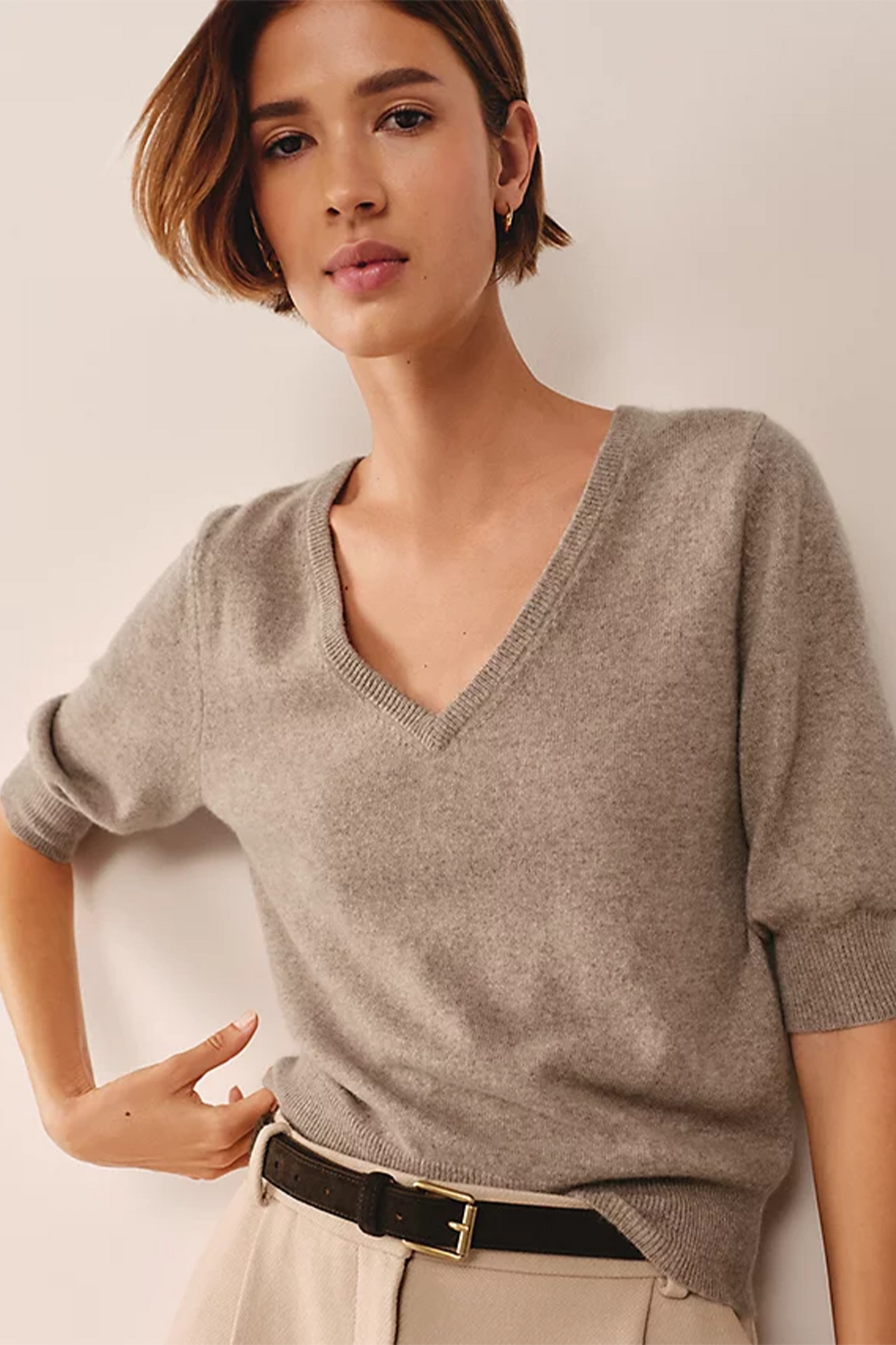 Cashmere Knitted V-neck T-shirt