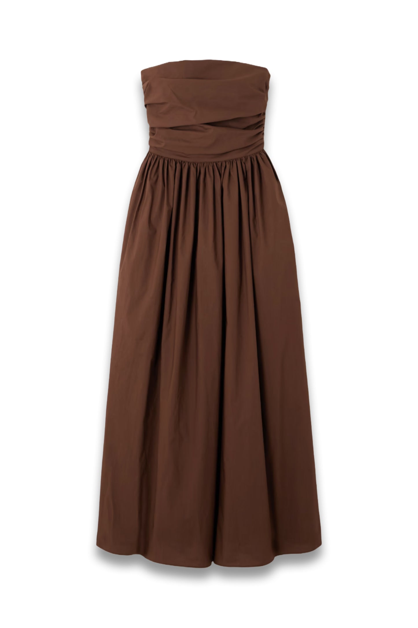 Strapless Gathered Organic Cotton-Poplin Midi Dress