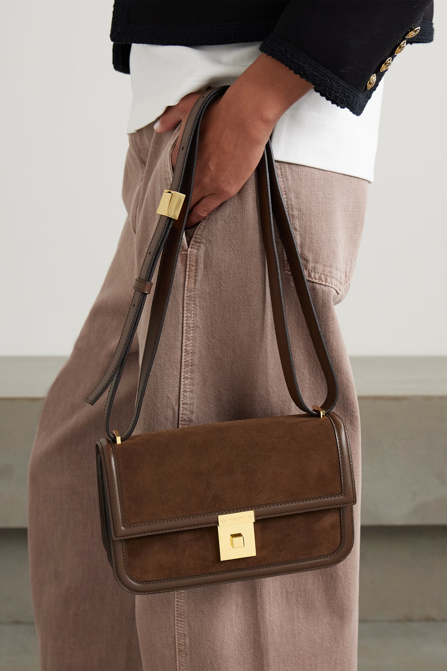 Paris Leather-Trimmed Suede Shoulder Bag