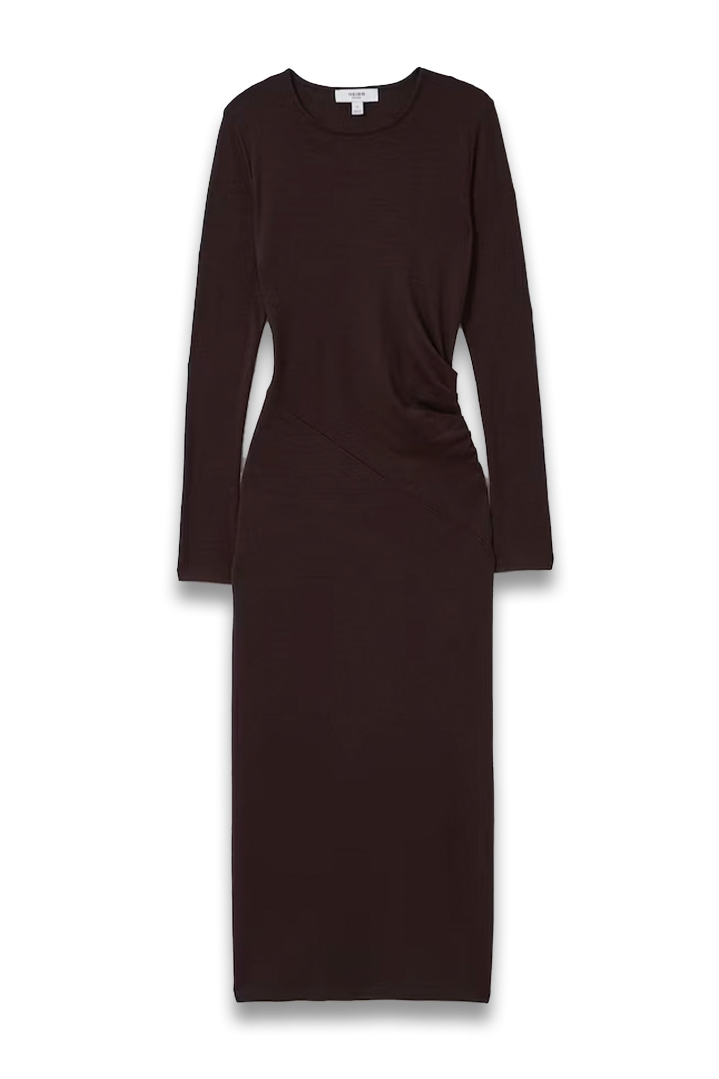 Wool Ruche Detail Midi Dress in Berry