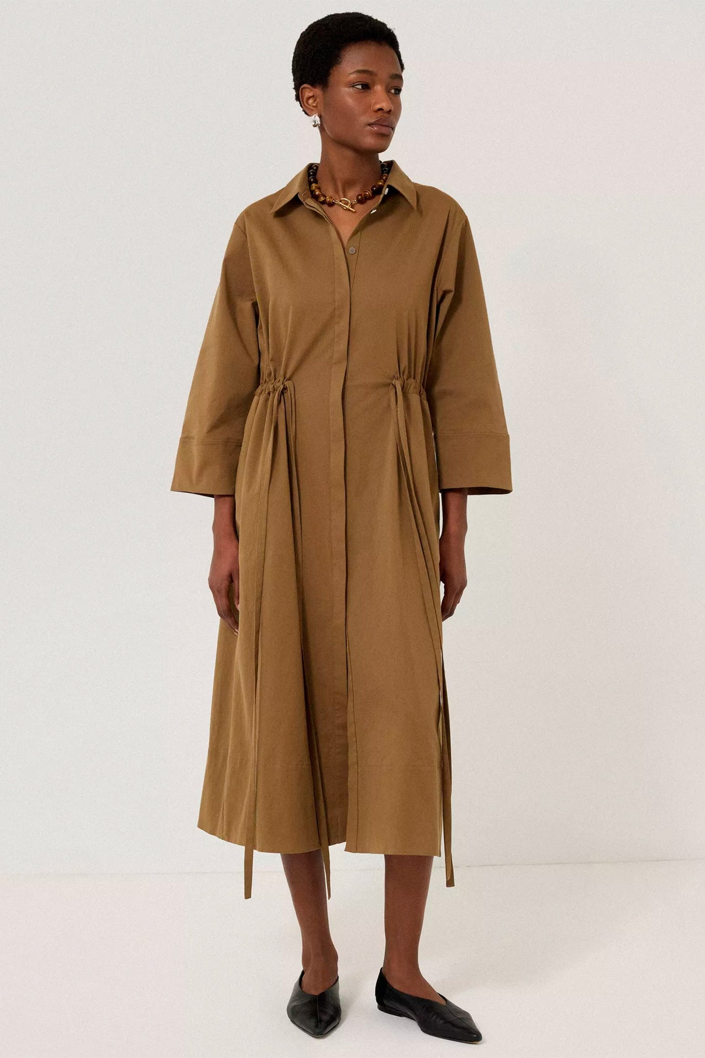 Tie Waist Shirt Dress, Khaki