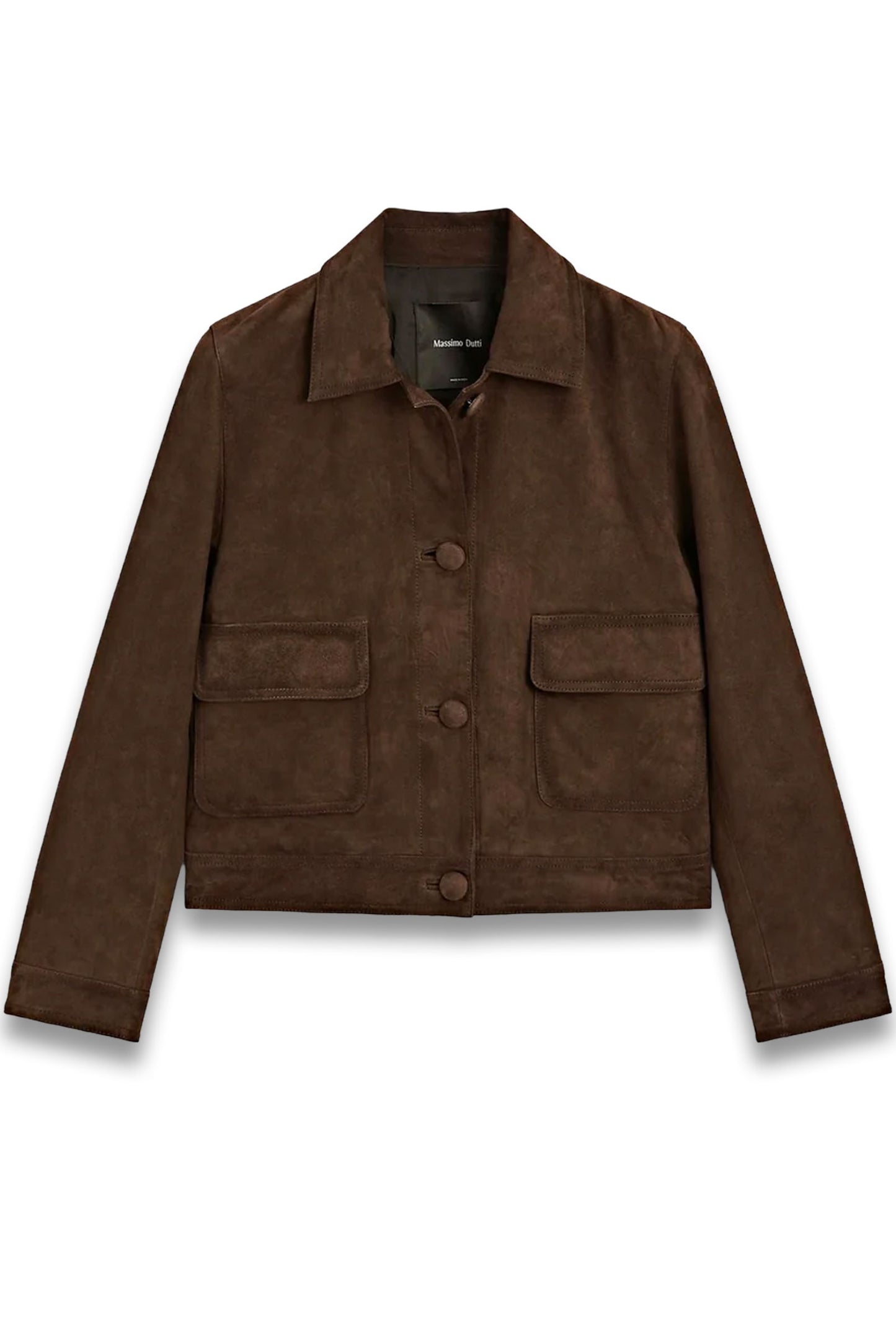 Cropped Suede Leather-lined Jacket with Buttons