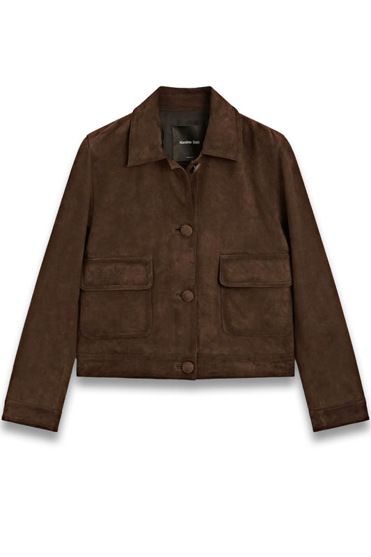 Cropped Suede Leather-lined Jacket with Buttons