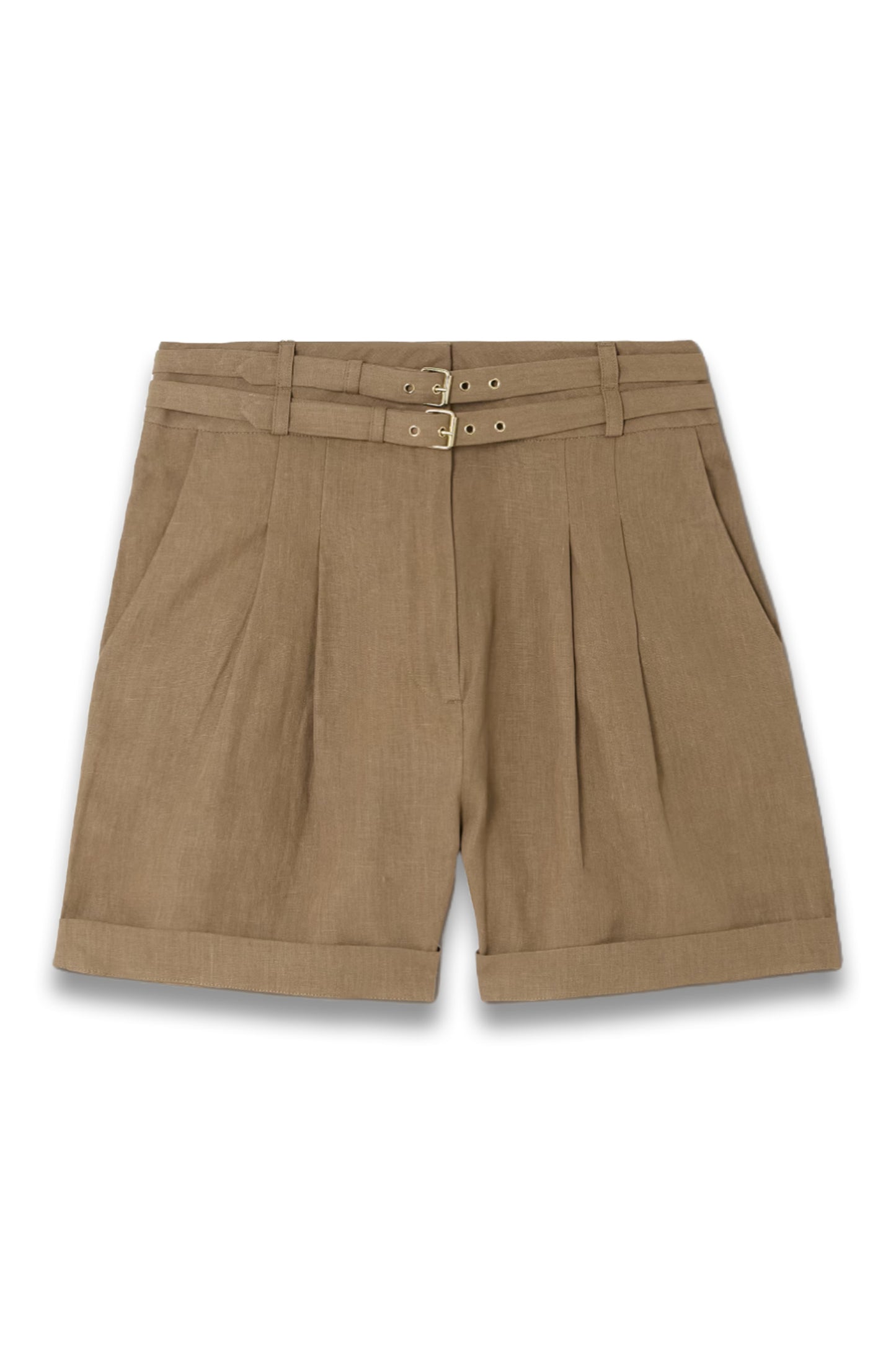 Aqiva Belted Pleated Linen Shorts