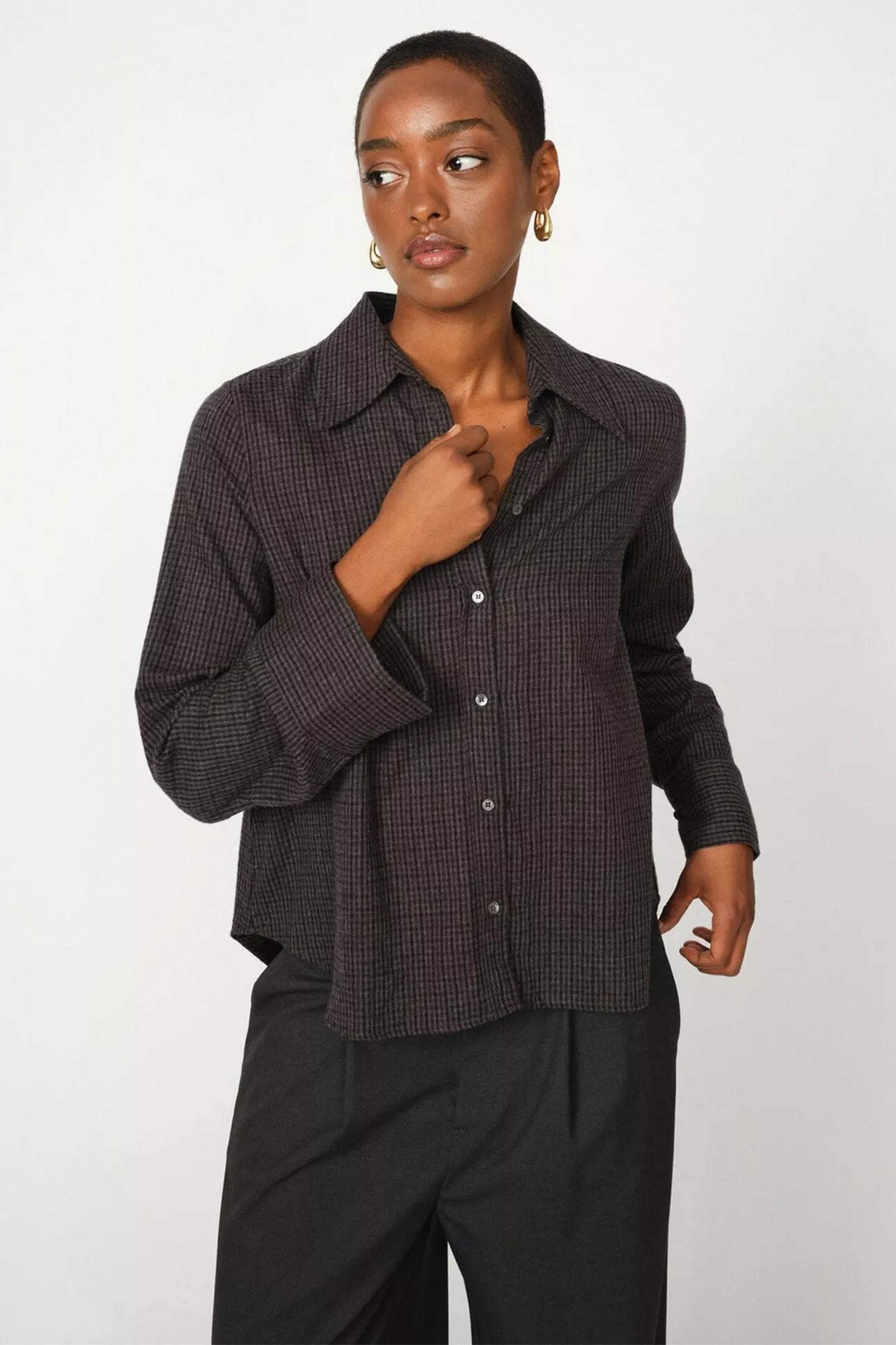 Ayen Cotton Long-sleeve Collar Check Shirt