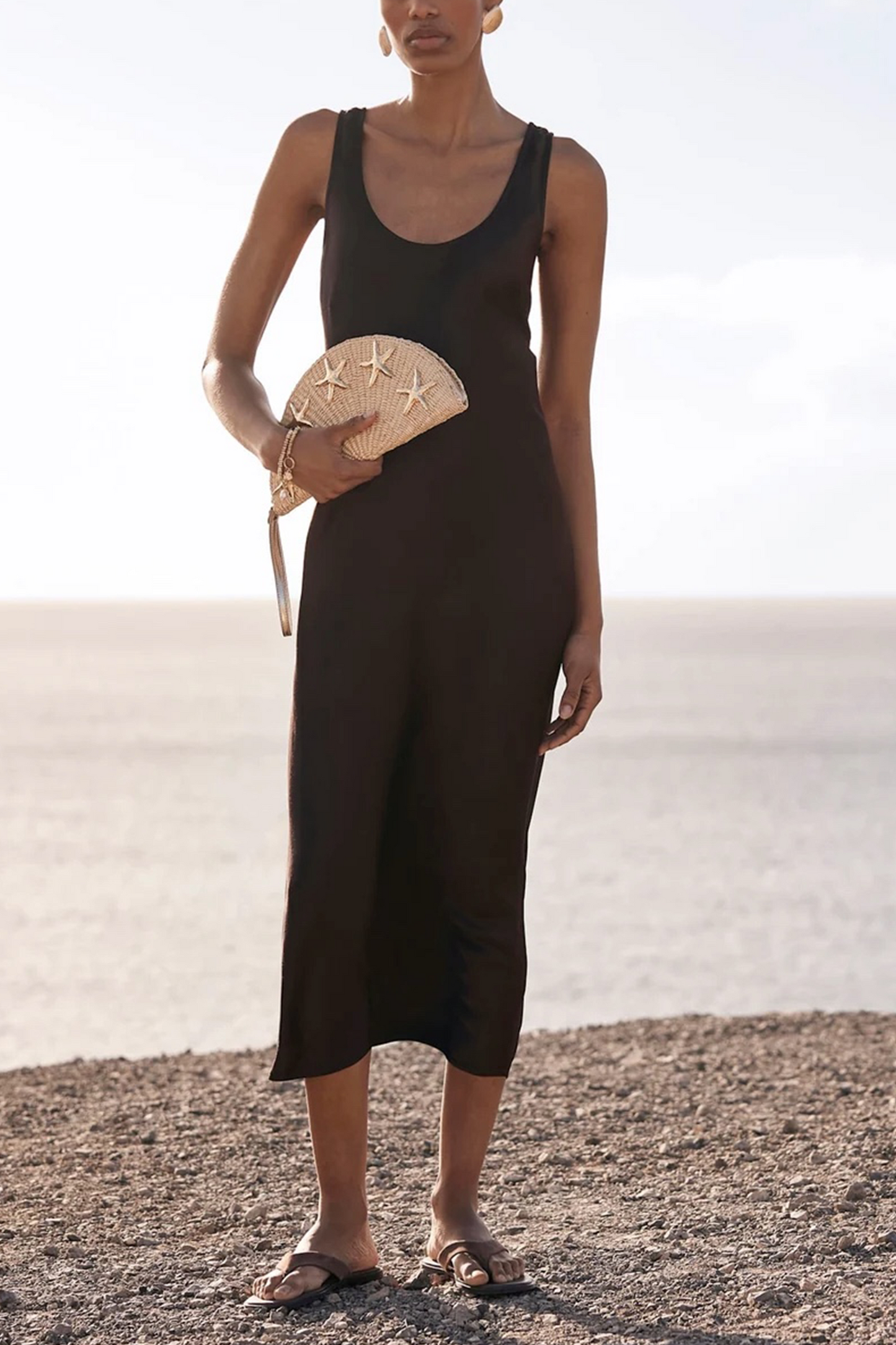 Brown Satin Slip Dress