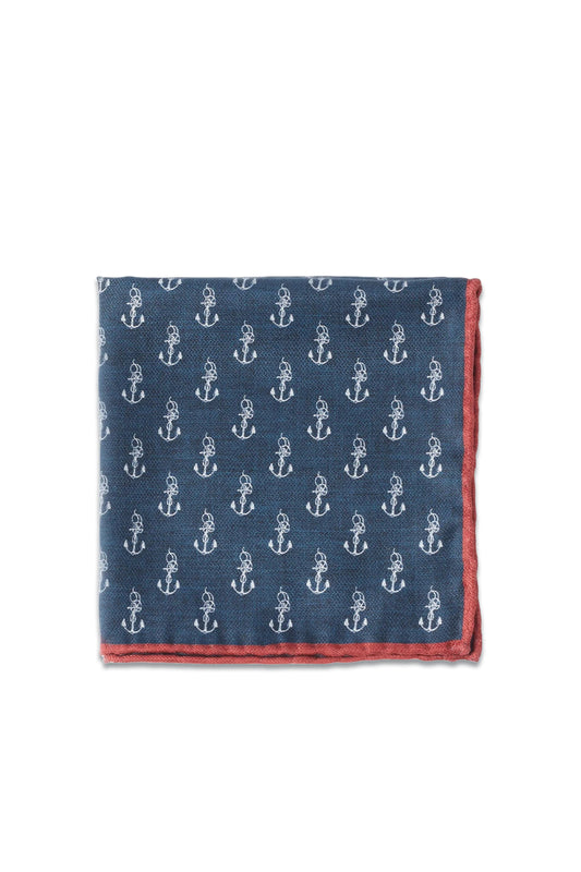 Anchor-print Silk Pocket Square