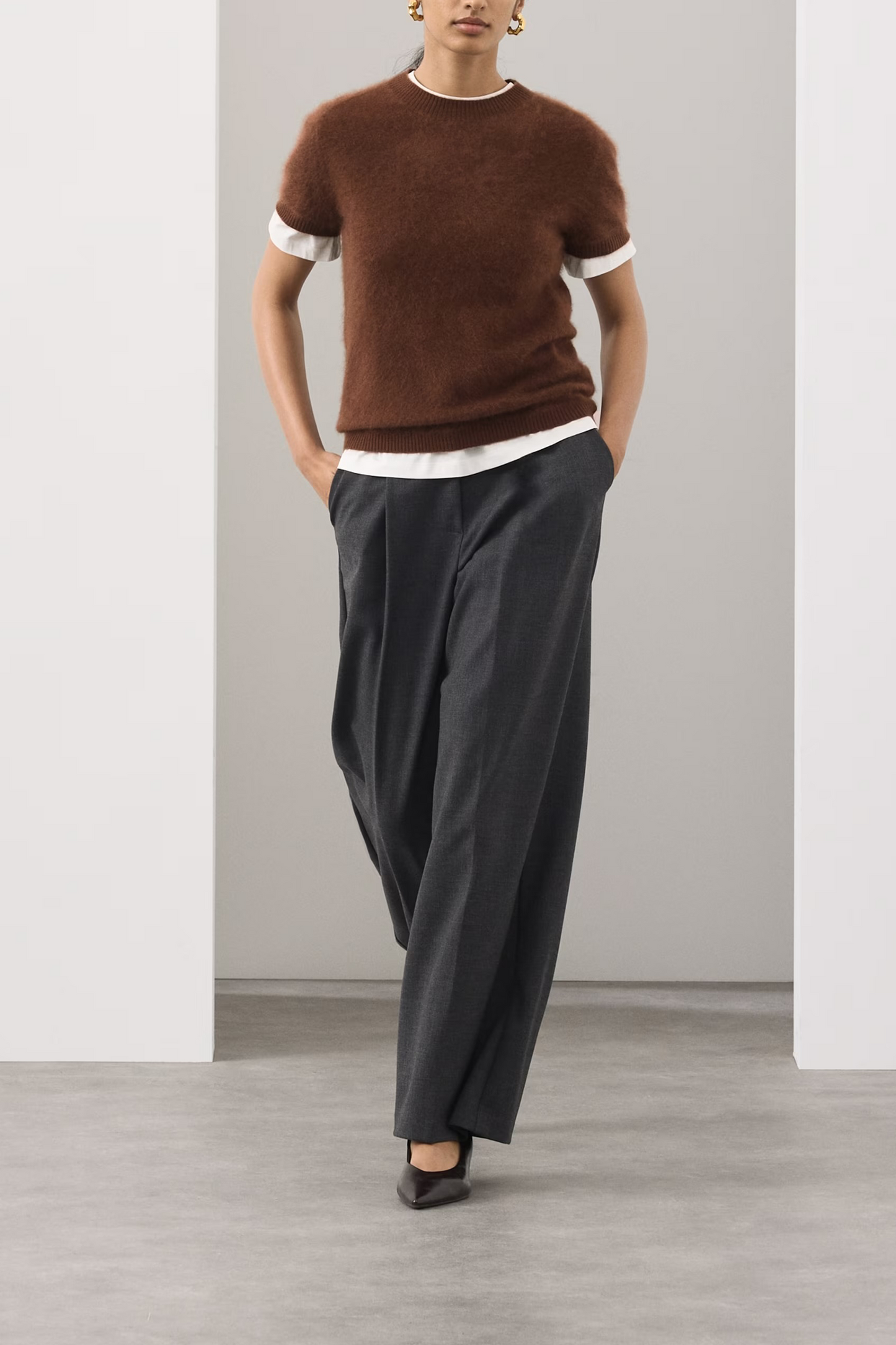 Wool-rich Brushed Knitted Top with Cashmere