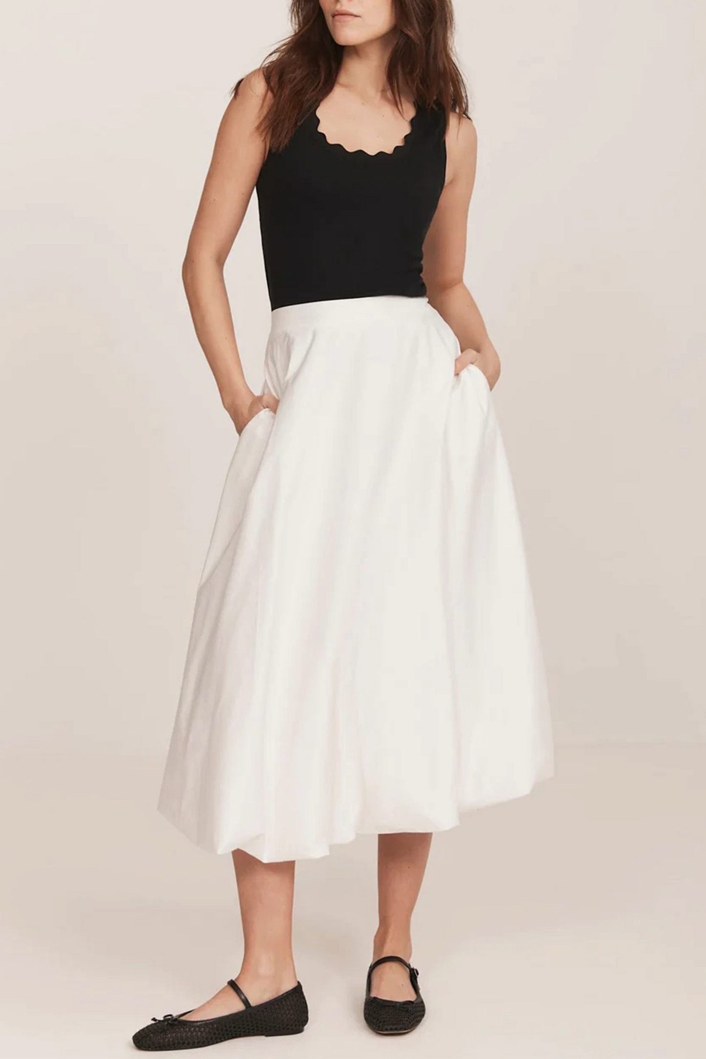 White Cotton Bubble Midi Skirt