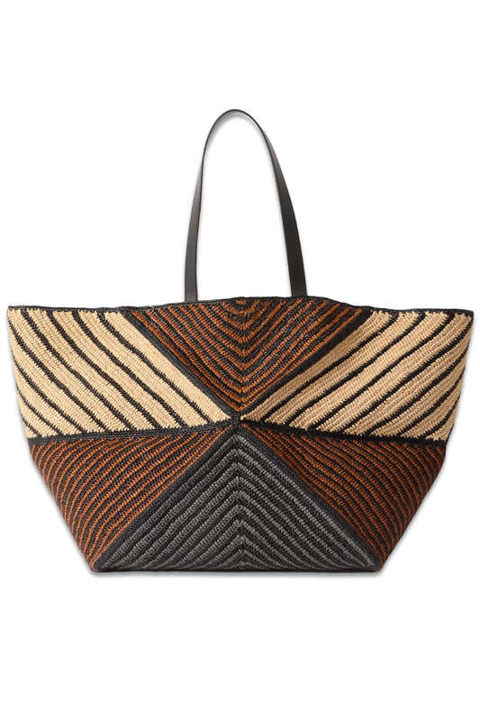 Paula's Ibiza Puzzle Fold XL Leather-trimmed Raffia Tote Bag