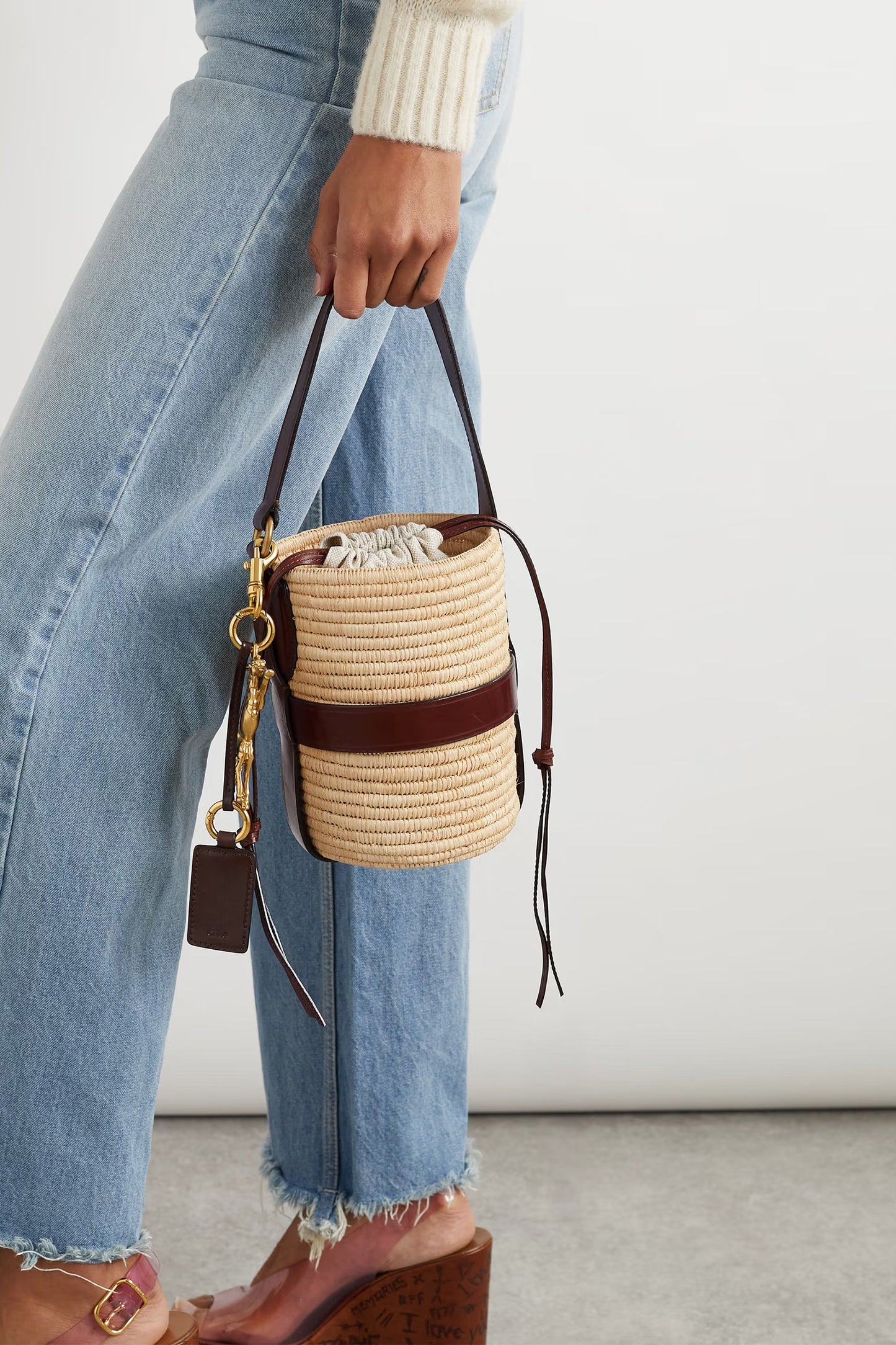 Kerala 25 Embellished Leather-Trimmed Faux Raffia Tote