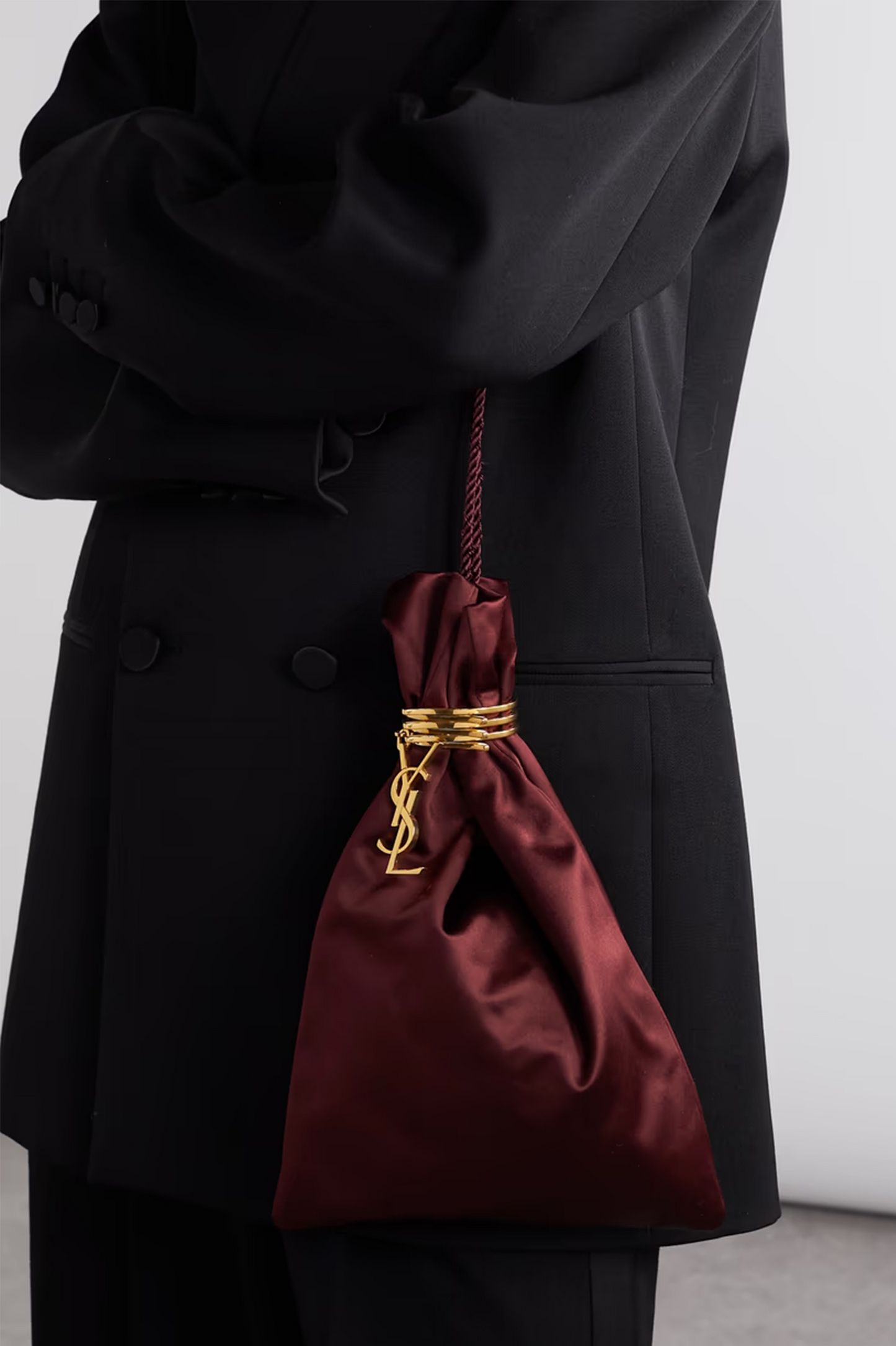 Embellished Satin Bucket Bag