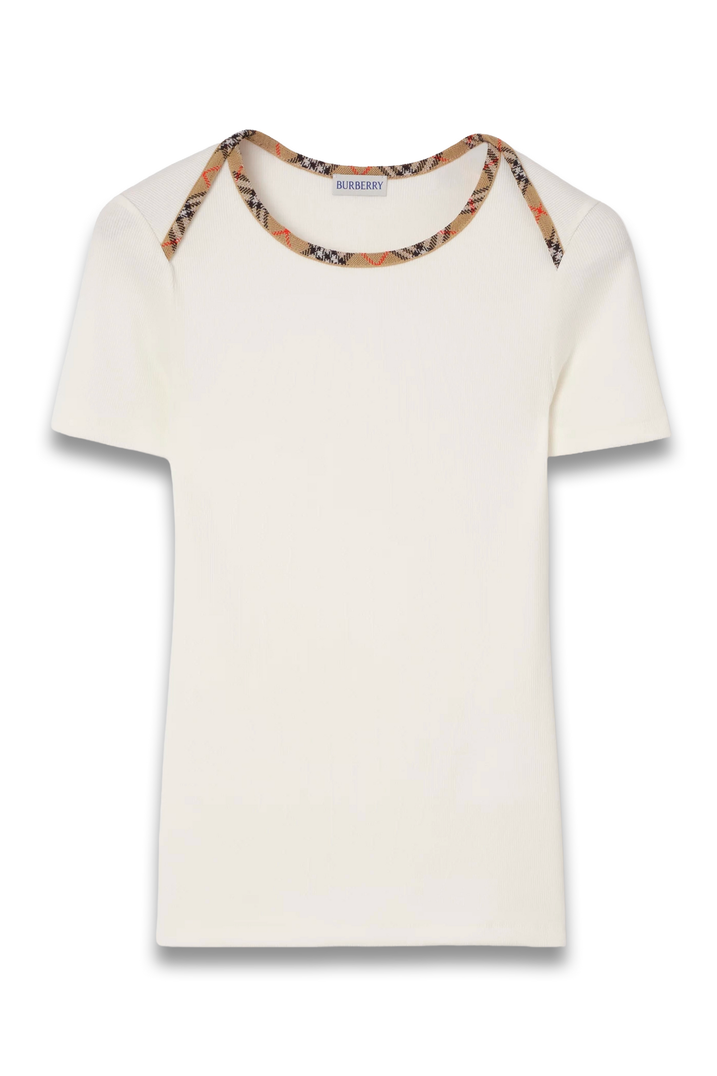 Check Trim Stretch Cotton T-shirt