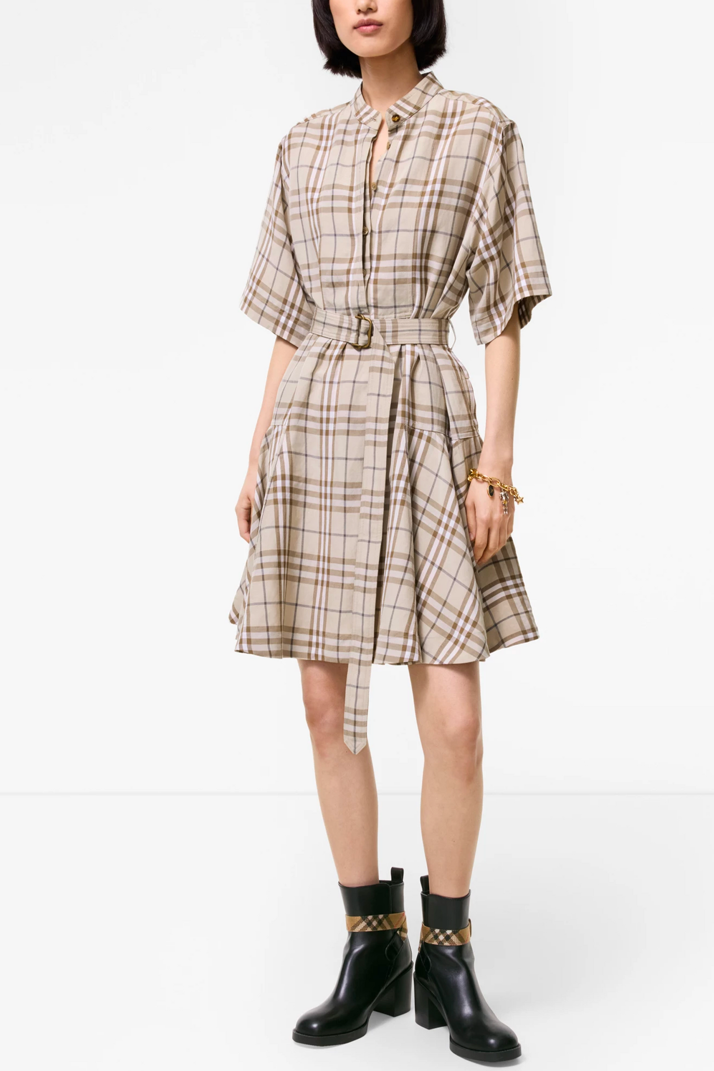 Check Linen Blend Dress