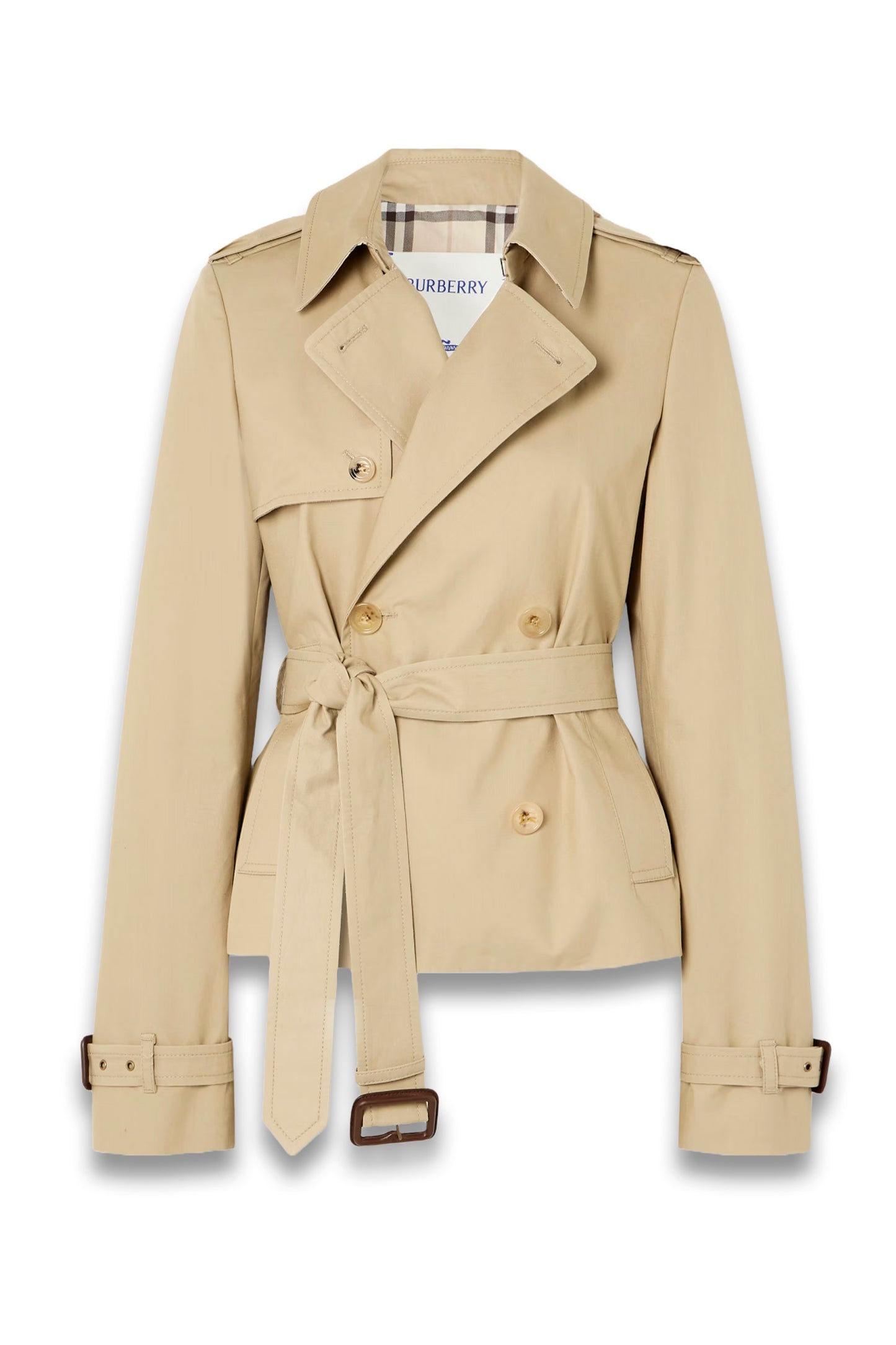 Waterloo cropped double-breasted leather-trimmed gabardine trench coat