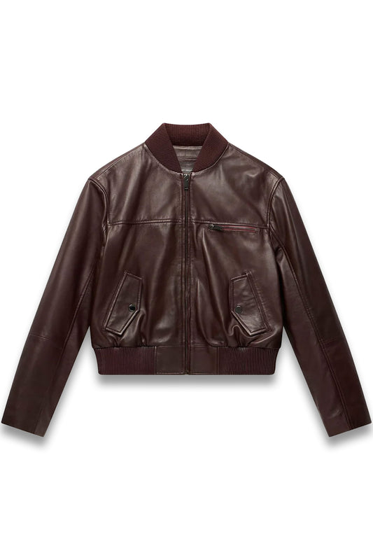 Burgundy Leather Bomber Jacket