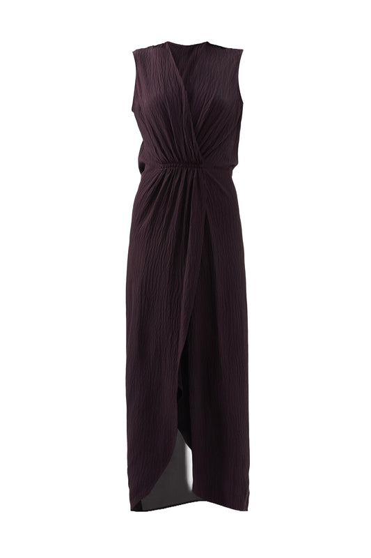 Gathered Waist Silk Wrap Dress