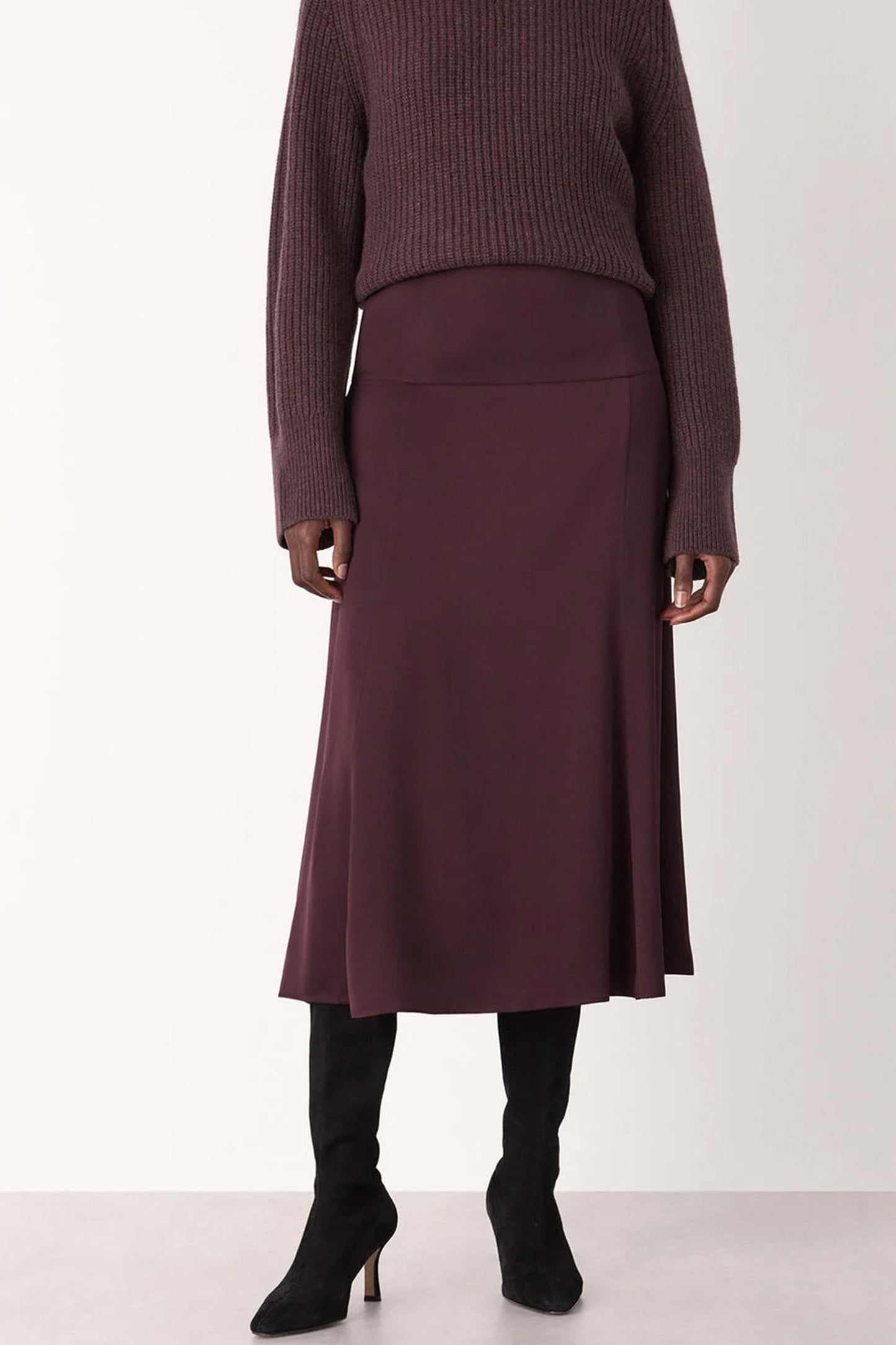 Burgundy Midi Satin Bias Skirt