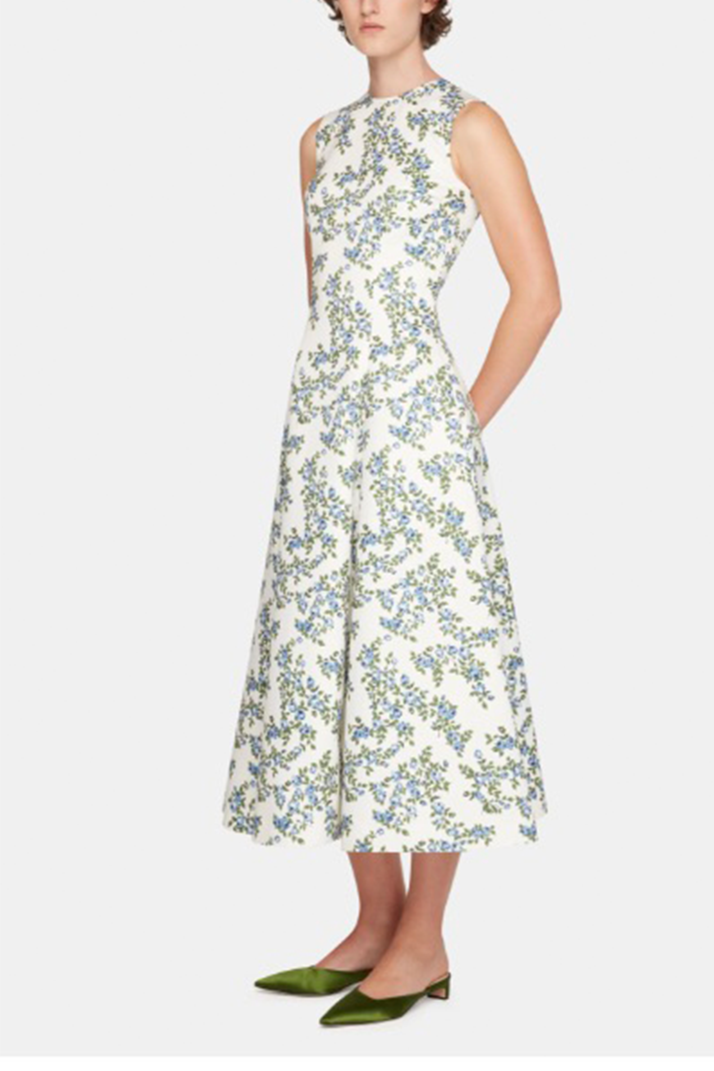 Mara Dress Blue Rose On White Taffeta Faille