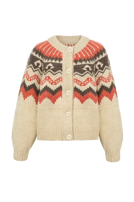 Fleetwood Cardigan In Ecru With Shrimp & Peat