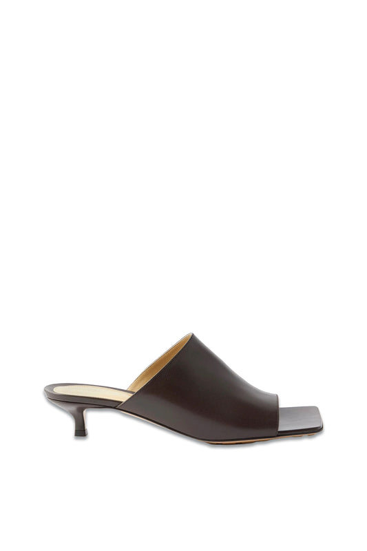 Stretch Kitten-heel Leather Mules