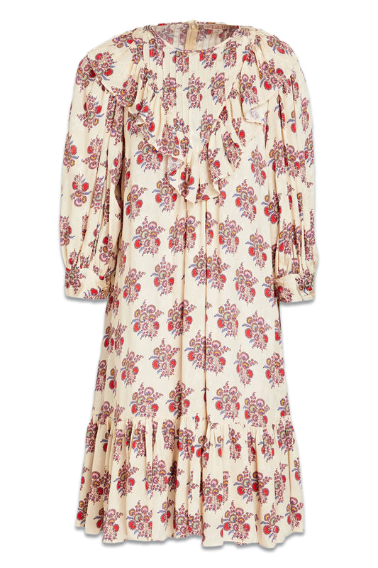 Gathered Floral-Print Jacquard Mini Shirt Dress