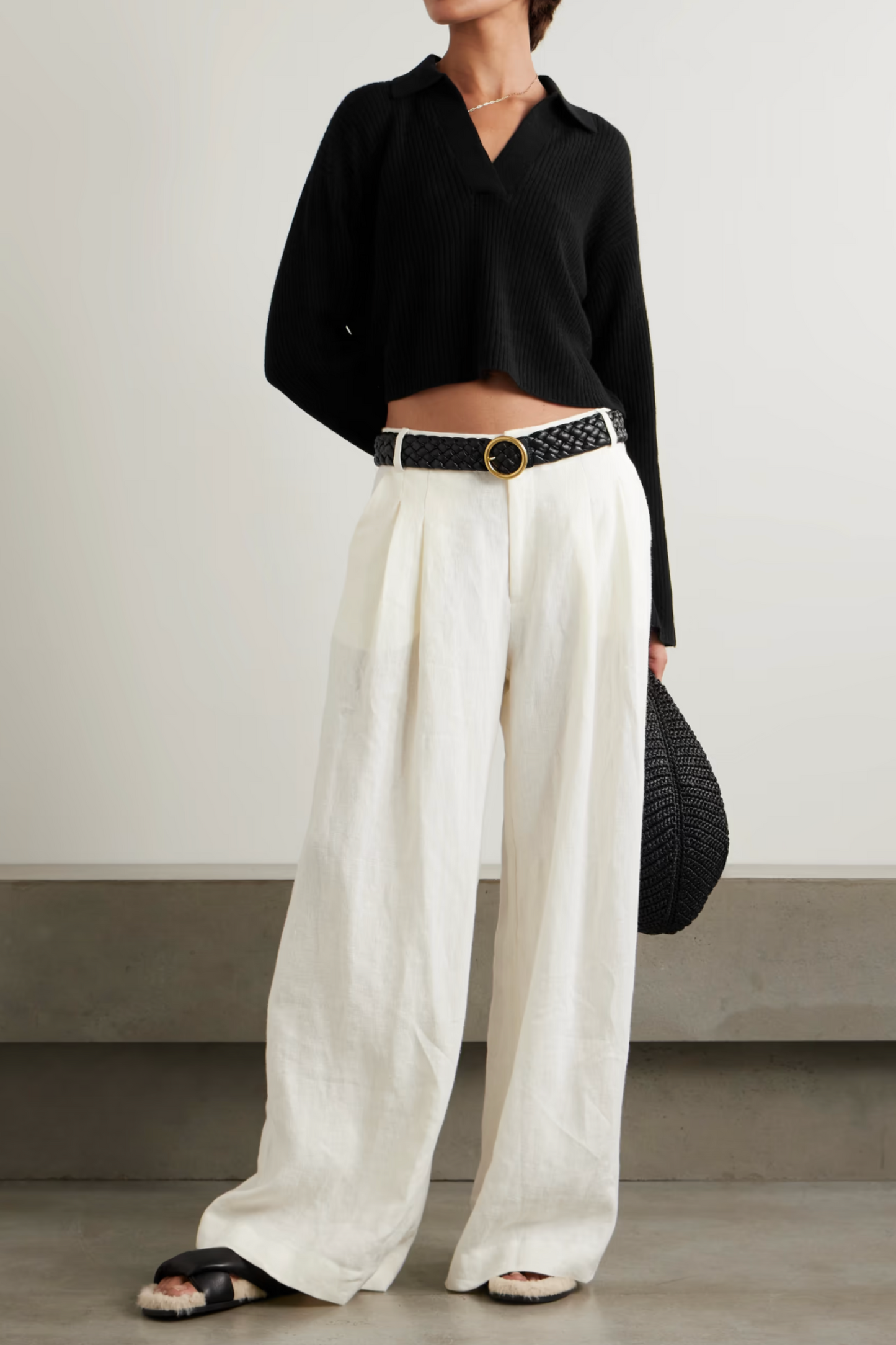 Ganta Cropped Ribbed Organic Cashmere Polo Sweater