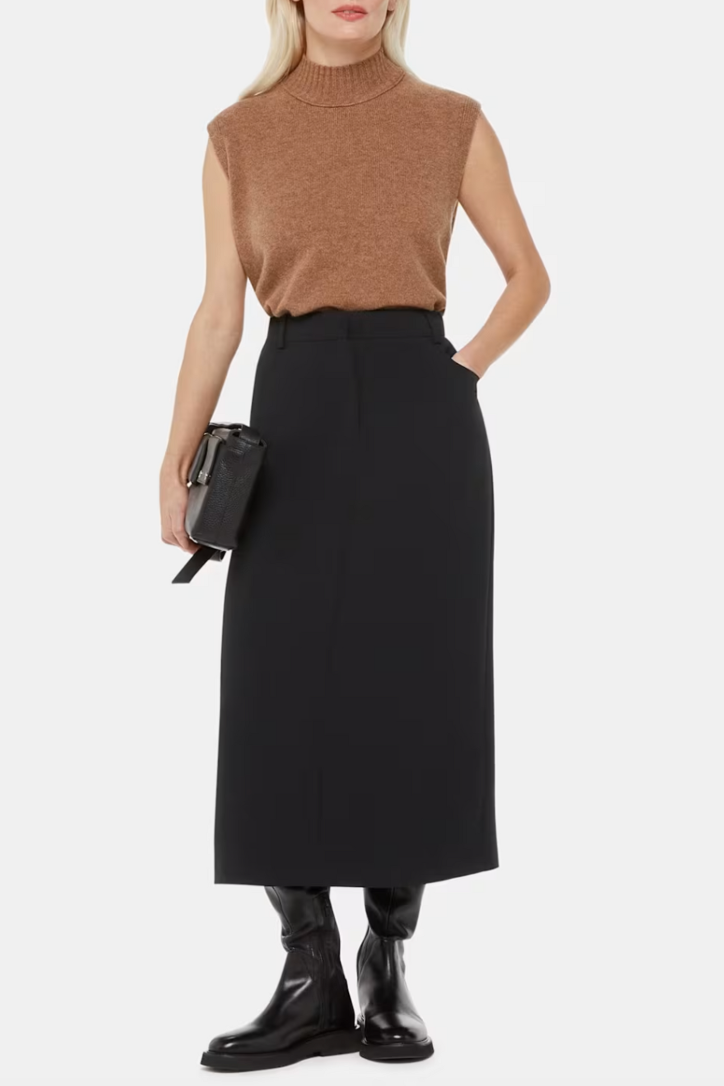 Black Petite Abigail Tailored Midi Skirt