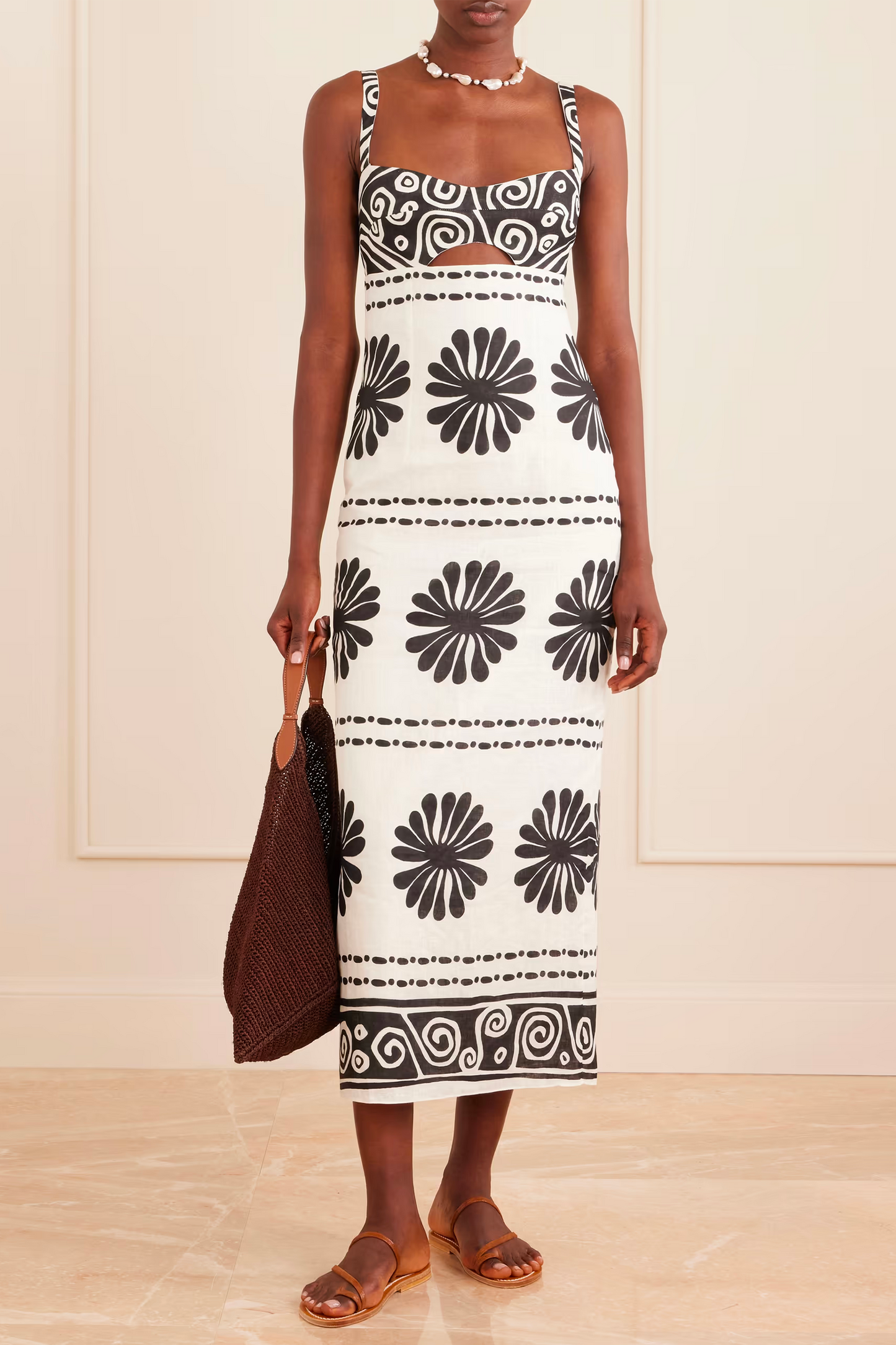 Nara Cutout Printed Linen Midi Dress