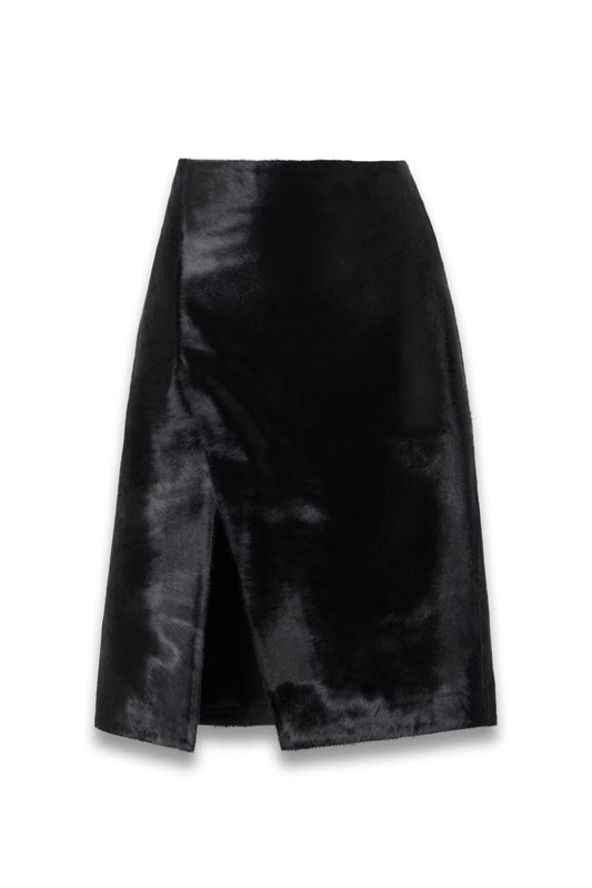 Myra Wrap-Effect Calf Skin Midi Skirt