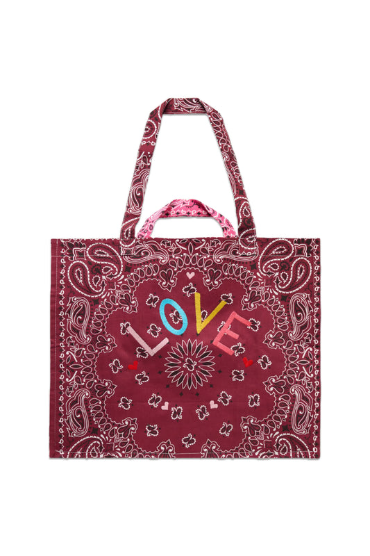 Maxi Cabas Embroidered Reversible Paisley-Print Cotton-Poplin Tote