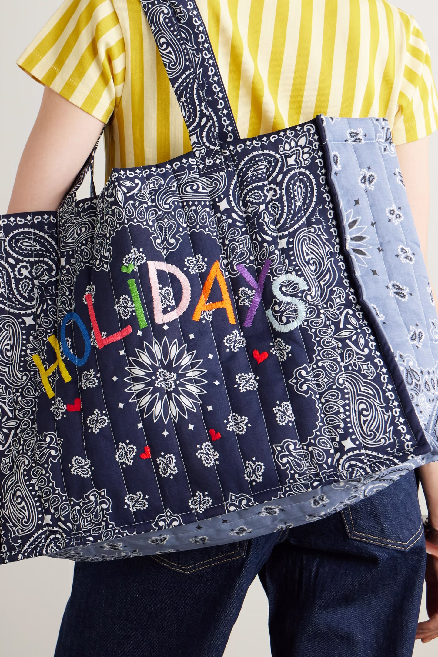 Cabas Maxi Embroidered Quilted Printed Cotton Tote Bag