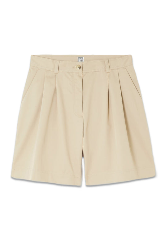 Pleated Cotton-Twill Shorts