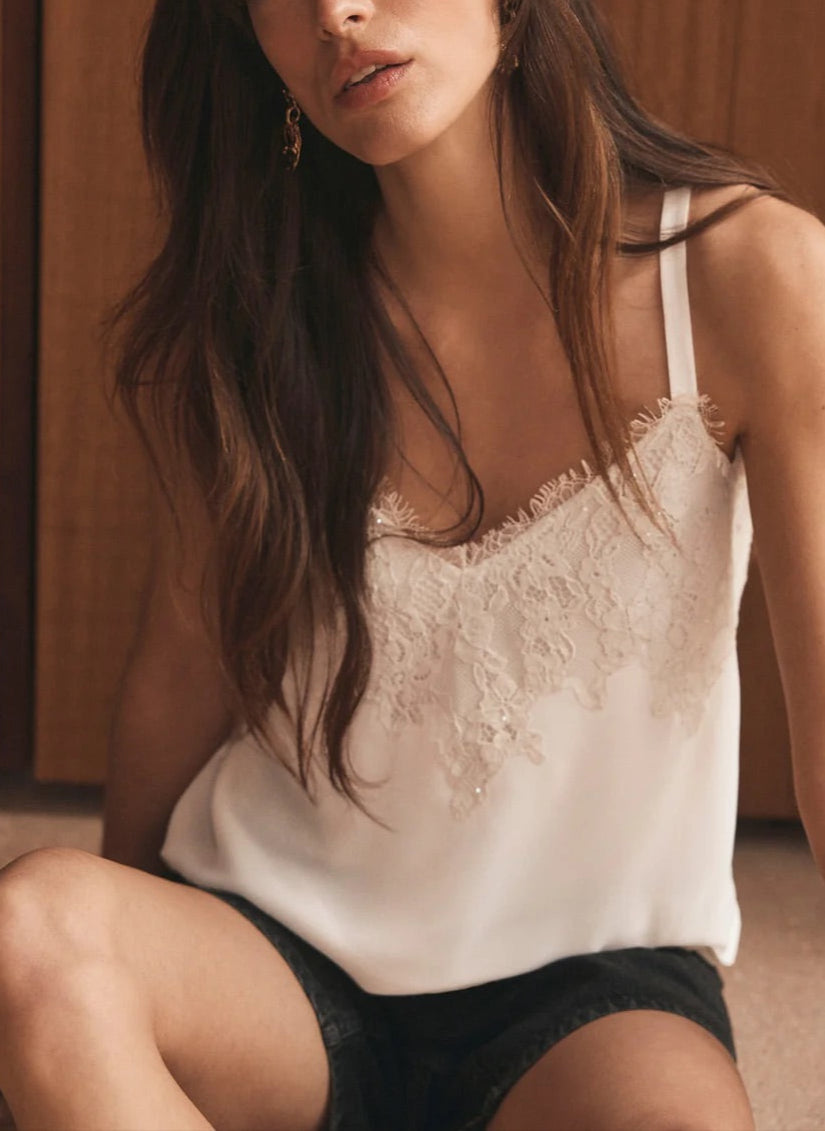 Cream Lace Trim Camisole Top