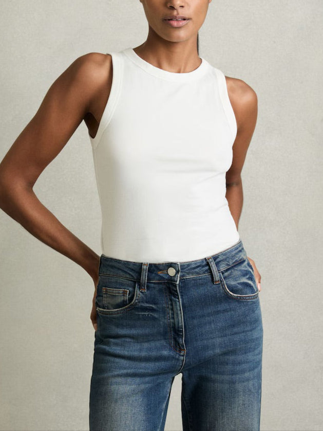 Stretch-cotton Racerback Vest in White