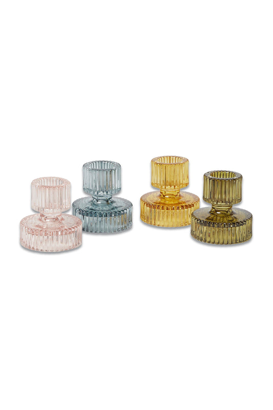 Kyto Double Sided Glass Candlestick Holders Set of Four