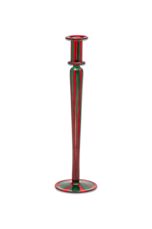 Father Christmas Stripe Glass Candle Holder