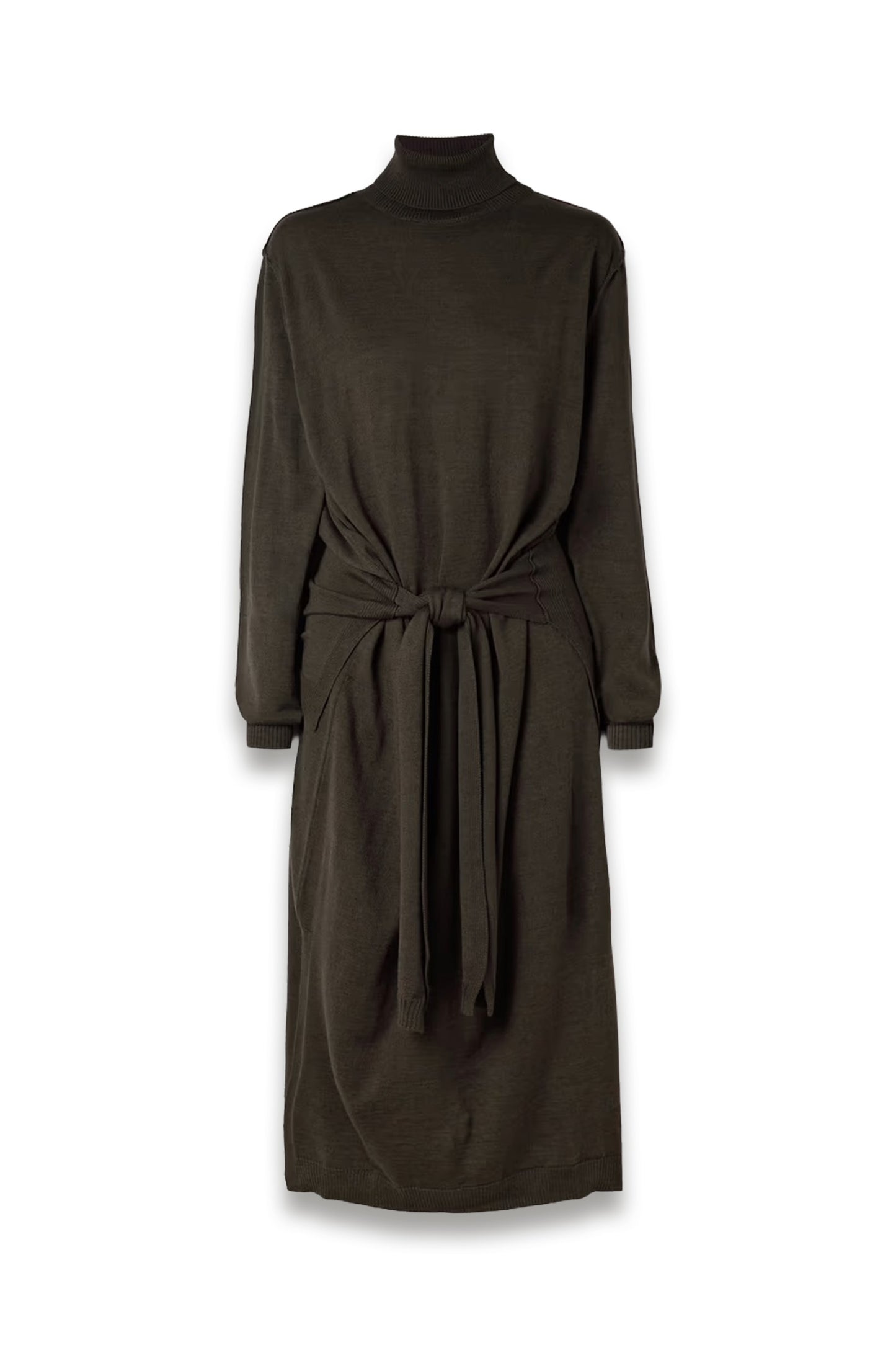 Belted Wool-blend Turtleneck Midi Dress