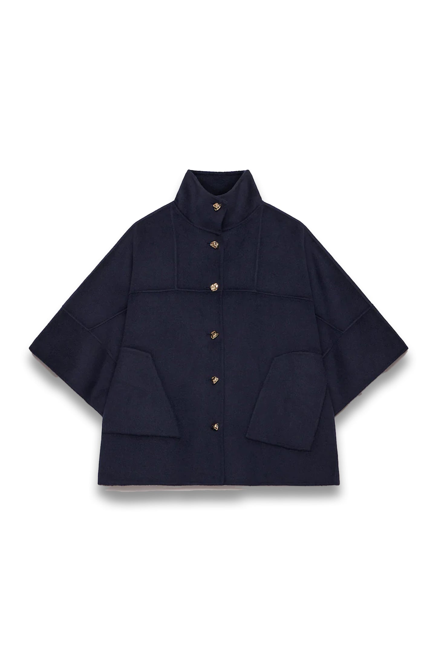 Navy Wool Blend Cape