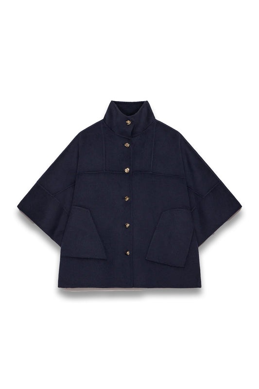 Navy Wool Blend Cape