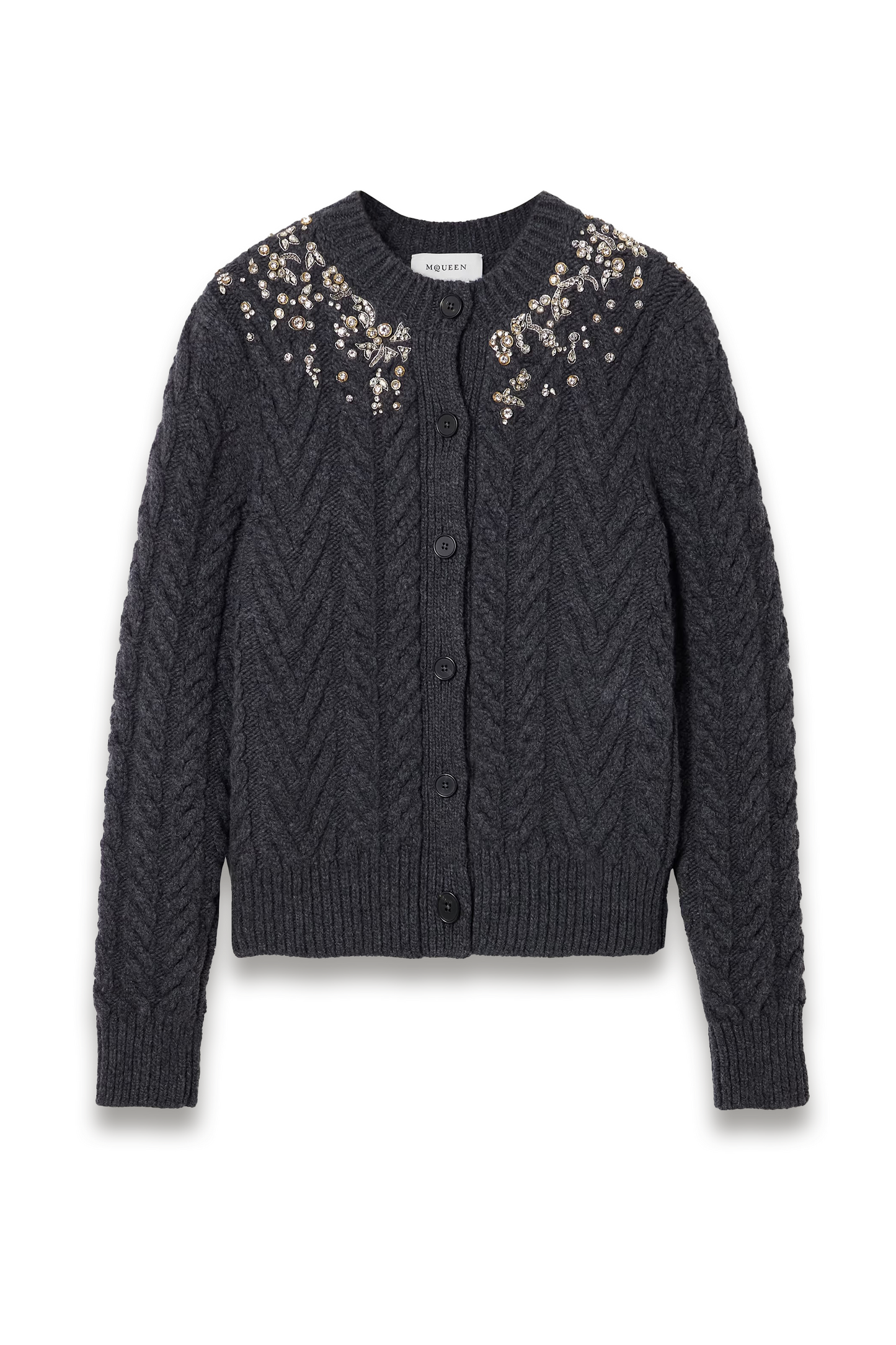 Crystal-embellished Cable-knit Wool and Cashmere-blend Cardigan