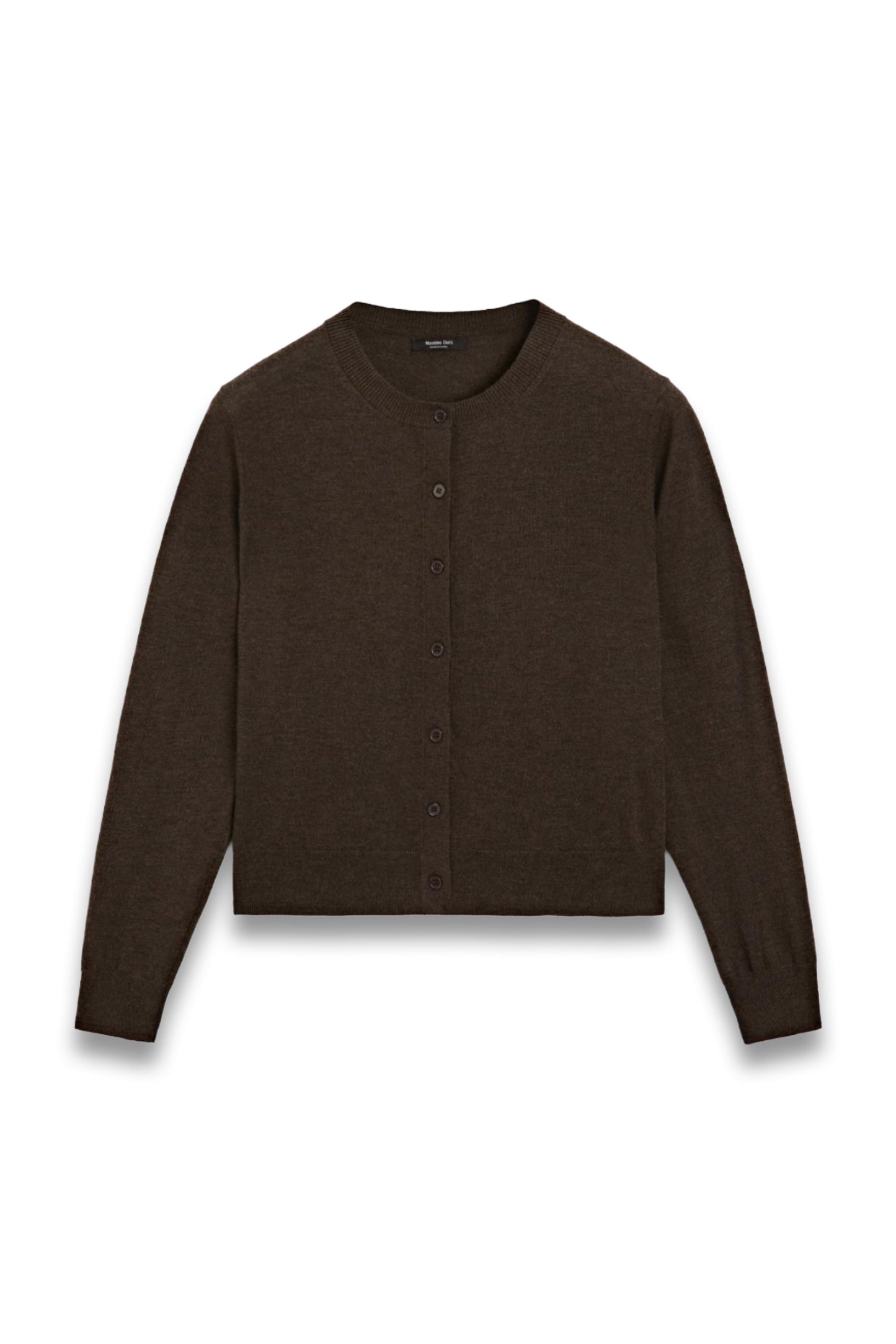 Wool Blend Knit Cardigan With Crew Neck