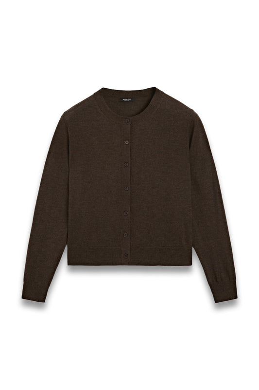 Wool Blend Knit Cardigan With Crew Neck