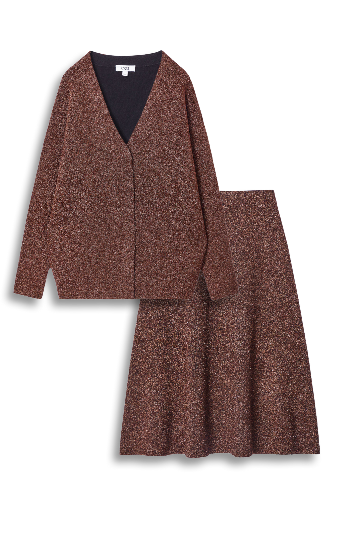 Sparkly Merino Wool Cardigan and Midi Skirt