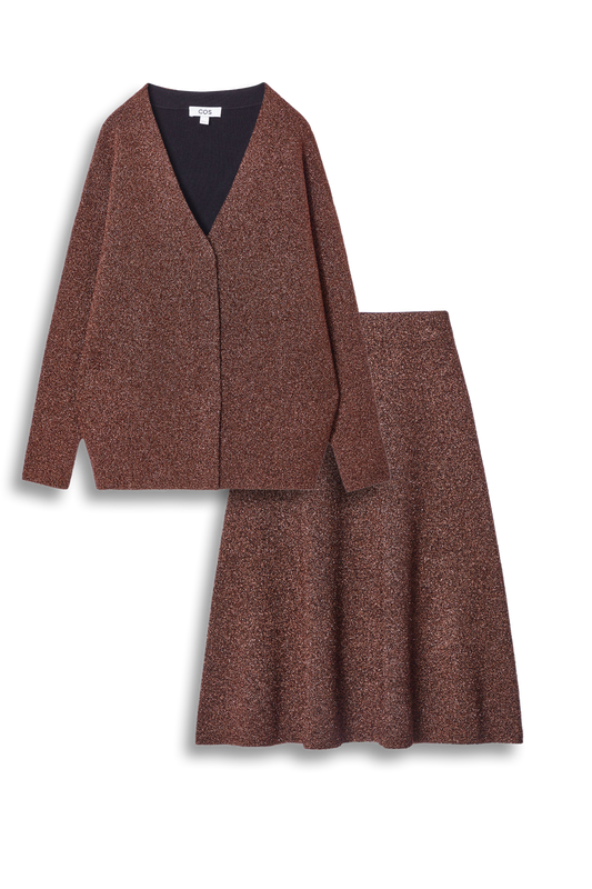 Sparkly Merino Wool Cardigan and Midi Skirt