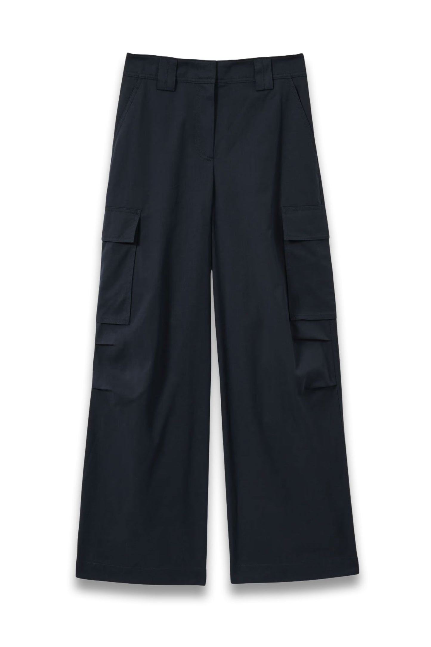 Ava Cotton-Tencel Wide-leg Combat Trousers in Navy