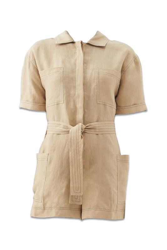 Juana Belted Organic-linen Playsuit