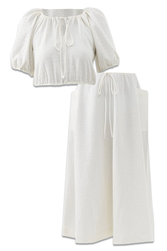 Organic-cotton Puff Sleeve Blouse and Midi Skirt