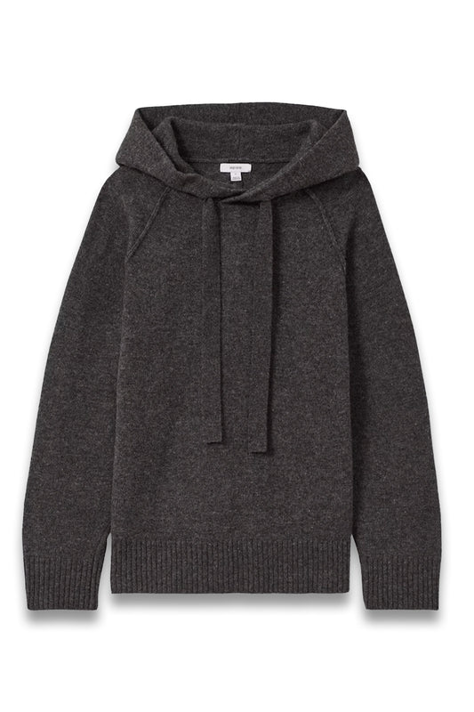 Wool-Cashmere Drawstring Hoodie in Charcoal